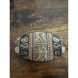 Vintage Hair Clip barrette Egyptian hieroglyphics Retro 1990s 3.75” Black Pink